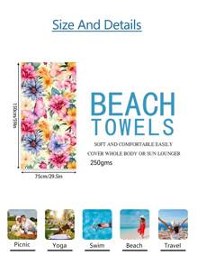 1pc Prachtige Bloemen Stranddeken, Extra Zachte Microvezel Extra Grote Strandhanddoek, Zeer Absorberende Badhanddoek, Geschikt Voor Reizen, Zwembad, Duiken, Surfen, Yoga, Kamperen, Verschillende Maten, Strandaccessoires Zomer, Vakantie