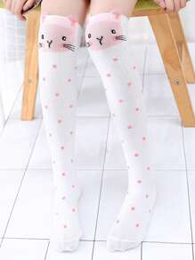 1 Pair Cartoon Children Breathable Knee-High Socks, Suitable For Everyday Wear