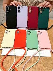 Étui de téléphone iPhone 16 de couleur unie, imitation liquide, anti-traces de doigts et en velours. Peut être accroché au cou