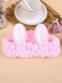 1pc Women's Plush Faux Rabbit Ear Elastic Headband, Cute Sweet Fashion Cartoon Hair Accessories, Daily Use Hairband For Washing Face, Masking
