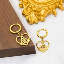 1 pièce Set de boucles d'oreilles clous et collier pendentif cœur en acier inoxydable plaqué or 18 carats avec zircone cubique et forme étoile octogonale à la mode