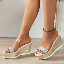 Women's Waterproof Chunky Heel Sandals, Non-Slip Transparent Strap Thick Bottom Strap Slides, Summer Fashion