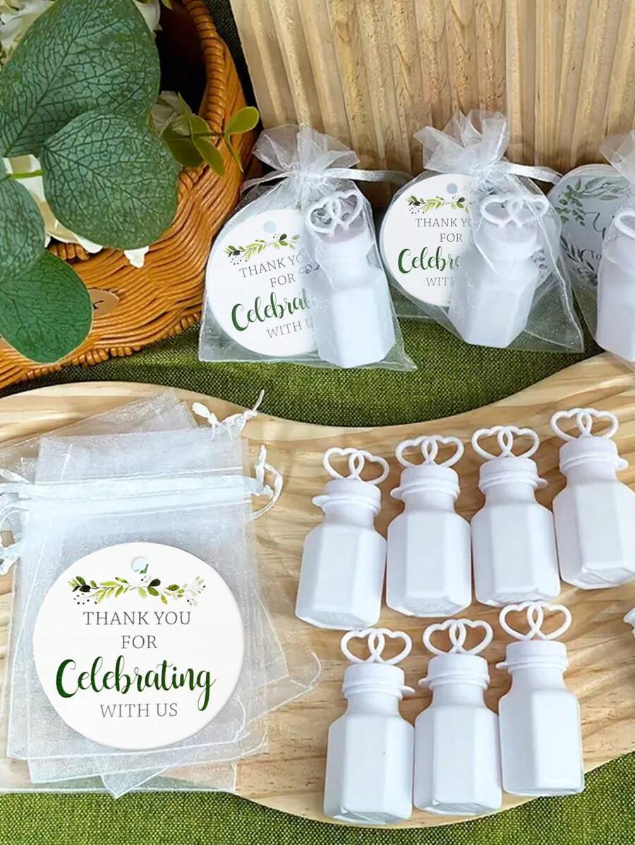 15pcs Heart Shaped Bubble Tube Wedding Party Favors, Including 5pcs Bubble Bottles 5pcs Cards 5pcs Organza Bags, No Liquid, Suitable For Bridal Showers, Guest Gifts, Anniversaries, Weddings, Birthday Party Supplies, Graduation Anniversary Party Decoration Supplies
