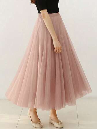 2025春夏新款韩版宽松双层网眼长裙