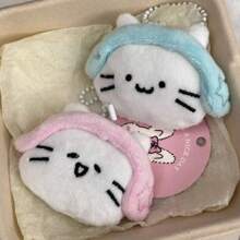 2 piezas/1 pieza Lindo gato de peluche con auriculares llavero, nuevos ornamentos de moda para chica/amiga y pareja, accesorios para el auto de San Valentín, llavero para mochilas y carteles escolares con diseños de dibujos animados