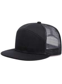 1pc Minimalist Solid Color Patchwork Flat Brim Baseball Cap, Unisex Outdoor Mesh Breathable Sun Hat, Casual Versatile Trucker Hat - Multicolor - View 2
