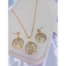 Necklace + Gold Plated Hollow Round Earring Kit - 金色 - 查看 4