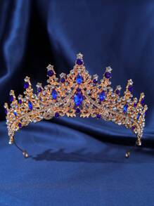 Bộ 4 chiếc/Bộ vòng cổ và hoa tai vương miện pha lê phong cách Baroque thanh lịch, thích hợp cho đám cưới và sự kiện - Màu xanh lam - Xem 4