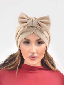Pălărie nouă cu papion pentru femei de culoare solidă, pălărie cu turban elastic la modă, cadou de Ziua Îndrăgostiților, pălărie cu turban țesut în stil boem, basma pliată simplă fără margini, șapcă pentru chimioterapie Bonnet Bonnet pentru păr Turban