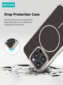 1pc Koolife Premium Checkered Magnetic Phone Case, High Magnetic Force Wireless Charging, Metal Independent Buttons, PC Material, Lens Protection, Compatible With IPhone 16 Pro Max/16 Pro/15 Plus/15 Pro/15 Waterproof Shockproof Anti-Fall Scratch Resistant - Grey - View 3