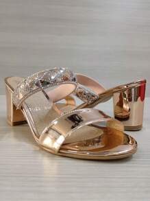 Sandalia de tacon para mujer, zapatilla elegante y casual para lo evento formales e informales los puedes utilizar en la oficina, en comidas, Bodas, Bautizos, XV y mas, no te quedes sin los tuyos - Oro rosa - Ver 7