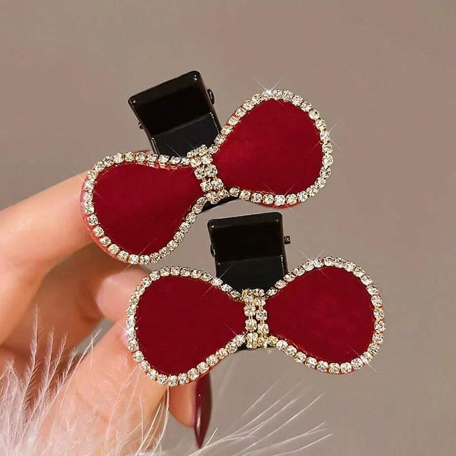 Juego de 2 pinzas para el pelo con lazo adornado con cristales, aptas para usar todos los días
