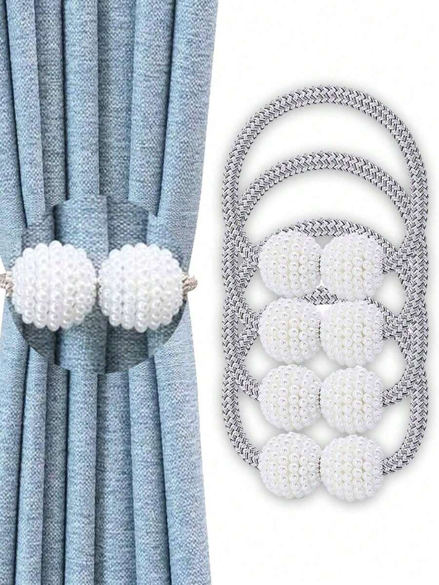4pcs Faux Pearl Decor Holdback, Modern Zinc Alloy Curtain Buckle For Home - Multicolor - View 1