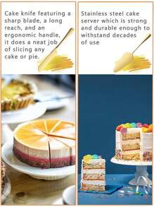 1/2pcs Gold Cake Knife And Shovel Set,Stainless Steel Cutlery,Cake Cutlery Knife And Shovel,Cake Cutting Set,Cheese Bread Knife And Shovel Set,Stainless Steel Knife Set For Weddings, Engagement, Birthday Part,Suitable For Pizza, Cake, Pie, Bread - Multicolor - View 8
