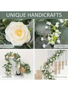 3pcs Artificial Eucalyptus Wreath With Roses And Peonies, 70-Inch Plastic Floral Decor For Wedding, Party, Indoor And Outdoor Wall Decoration, No Power Needed, Featherless, Multipurpose, Suitable For Christmas, Halloween, Thanksgiving, Valentine's Day, Outdoor Decor Gifts Birthday Graduation