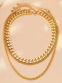 3 件装欧美时尚朋克多层链条项链优雅简约几何项链适合派对佩戴送给女性节日礼物