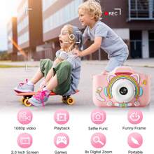 Cámara digital, grabadora de la infancia, cámara de video, juguete cámara para niñas y niños de 3 a 12 años, cámara de video digital para niños con funda de dibujos animados, cámara divertida con videojuegos, mejor regalo de cumpleaños y festividad para niños