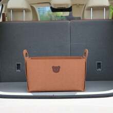 Foldable Car Trunk Storage Box, Cartoon Bear Design, Large Capacity Felt Storage Basket, Auto Organizer