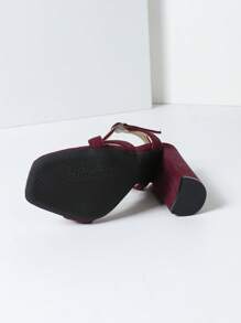 Timesize 条纹罗马风格女士凉鞋，玫瑰红色粗跟办公鞋，正装鞋，婚鞋，酒红色高跟凉鞋，新品