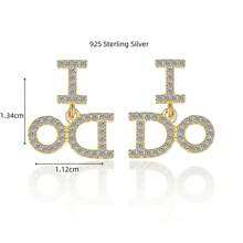 1 对 925 纯银字母耳钉，适合女士，简约方晶锆石“I DO”字样耳环，精致别致，夏季新品 - 3192 - 查看 7