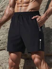 (Primăvară și toamnă) Pantaloni scurți sport pentru bărbați de mărime mare, pantaloni scurți atletic de vară, cu o formă lejeră, pentru antrenament de mărime mare, alergare, pantaloni scurți de antrenament ușoare, respirabili, cu uscare rapidă - Negru - Vizualizare 3