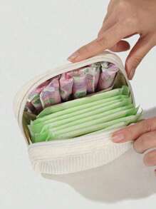 1pc Pink Sanitary Napkin Storage Bag, Portable Storage Bag, Large Capacity, Simple Style, Used To Store Sanitary Napkins, Panty Liners And Tampons, A Necessity For Girls, A Good Choice For Going Out.(L1 Stripe Series Makeup Bag Travel School Supplies Travel Essentials Make Up Bag Holiday Essentials Cosmetic Bag Makeup Bags Makeup Pouch Makeup Organizer Holiday Winter 2024 Make Up Organizer Makeup Storage