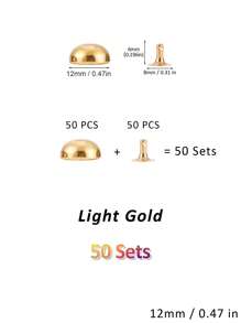 50 Sets Round Dome Leather Rivets Studs For Clothing Purse Feet For Handbags Studs And Spikes For Shoes Bags Belts Dog Collars Leather Craft (6/8/10/12mm) - Gold - View 5