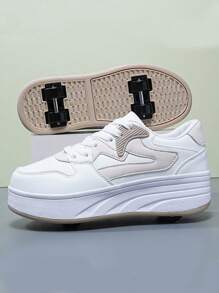 Giày trượt patin ngoài trời phong cách mới cho trẻ em, giày thể thao trượt patin thời trang 4 bánh cho công viên, giày thể thao đa năng cho thanh thiếu niên - Màu Khaki - Xem 4