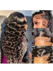 Ready To Go 13X4 Lace Front Wigs Human Hair Kinky Curly Bob Wigs For Women Pre Plucked Pre Braided Natural Hairline Deep Wave Lace Front Wigs 200% Density 16 Inch Natural Black Color - Natural Black - 查看 10