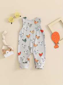 Mono de una pieza para bebé recién nacido, niño y niña, sin mangas, con estampado de gallina de granja - Gris Claro - Ver 2