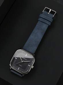 3pcs Set: Men's Square Minimalist Dial Quartz Watch & Leather Belt Accessories, Excluding Watch Box - Multicolor - View 10