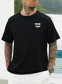[Double-Sided Customization Printed T-Shirt] Personalized Double-Sided Design Customized T-Shirt With Customized Pattern Printing, Round Neck Short Sleeve Men's T-Shirt - Black - View 2