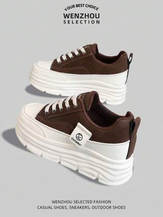 Nya höstiga plattformssneakers med tjock sula, avslappnad mångsidig läder Chunky Chunky sneakers, sportiga löparskor