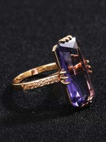 1pc Elegant Rectangle Purple Cubic Zirconia Ring, Luxury Promise Finger Rings For Women, Suitable For Wedding Engagement Party Daily Wear, Jewelry Gift For Birthday Anniversary Valentine's Day