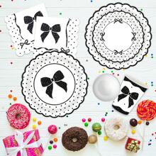 Black Bow Tableware Set Bow Birthday Party Supplies Conquette Birthday Decorations Includes Pink Bow Paper Plates Cups And Napkins Pink Bow Theme Tableware Birthday Party Supplies Bow Birthday Party Decor - Black - View 5