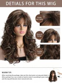 20 英寸女士时尚蓬松自然卷曲棕色渐变金色合成假发，带侧刘海，适合日常佩戴、节日、婚礼、派对、万圣节服装 - 彩色 - 查看 6