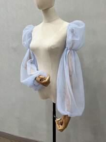 1pc Black Netting 2-Arm Sleeves With Puff And Elastic For Bridal Wear Autumn Accessories - Black - View 9