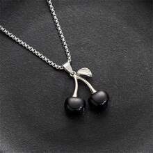 1 件黑红樱桃吊坠项链，独特钛钢毛衣链，适合日常佩戴的女性珠宝礼物