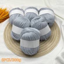 Set de 6 piezas de hilo de seda de lujo - Paquete de 6 piezas/300g de hilo tejido suave, adecuado para suéteres, bufandas, sombreros, mantas para bebés, etc., disponible en múltiples colores - Fibras de alta calidad, adecuado para tejer y ganchillo.