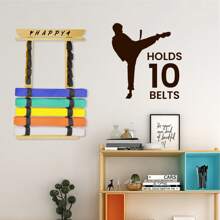 10Belts Karate Belt Display Rack With Medal Hanger And Stickers, Taekwondo Belt Display Holder, Martial Arts Belt Display Organizer For Kids And Adults, No Assembly Required Perfect For Christmas Decorations - Bamboo - View 1