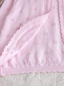 Baby Girls Casual Knit Cardigan, Short Flower Decor Hollow Out Thin Jacket - Pink - View 6