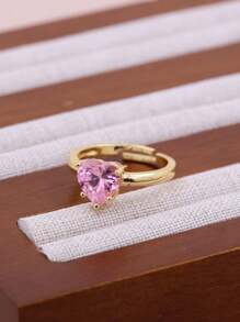 1枚DIY新款心形经典简约戒指，铜质微镶锆石镀18K金女士情侣女孩心形日常戒指