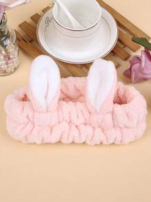 1pc Women's Plush Faux Rabbit Ear Elastic Headband, Cute Sweet Fashion Cartoon Hair Accessories, Daily Use Hairband For Washing Face, Masking