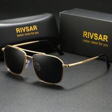 RIVSAR 男士偏光方形双桥复古太阳镜，户外运动骑行驾驶钓鱼眼镜带盒，礼盒适合夏季海滩度假、户外、旅行 - 多色 - 查看 5