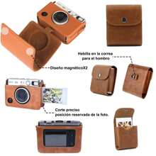 Compatible With Fujifilm Inst Ax Mini EVO Camera Case, PU Leather Camera Bag Set With Adjustable Strap, Detachable Mini Photo Bag, Frames, Album And Screen Protector - Brown - View 2