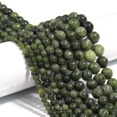 1pc Natural Nephrite Jade Beads In Multiple Sizes 4/6/8/10/12mm, Round Loose Beads, Fashion Elegant Vintage Green Jade, Handmade DIY For Bracelets, Necklaces, Jewelry Making, Pendants, Accessories Wholesale
