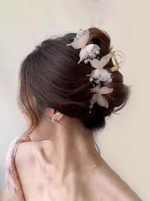 [节日配饰] 优雅蝴蝶发夹，镶有水钻和珠子 - 灵感来自 Y2K，美人鱼风格女士发夹 - 非常适合婚礼、浴室发饰 - 彩色 - 查看 2