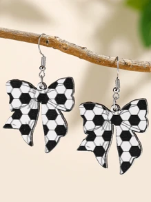 1 Pair Wooden Creative Sports Theme Football Olive Ball Bowknot Earrings, Suitable For Women Everyday And Festivals - Multicolor - View 7