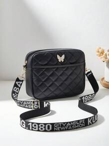 Minimalist Diamond Pattern Quilted Butterfly Embroidered Handbag, Multi-Pocket Casual Crossbody Bag, Sports Camera Bag, Ladies Shoulder Bag, Wallet, School/Business Bag, Personalized Gift, Best Friend Present, Custom Luggage