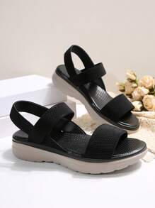 Women's Comfortable Summer 2025 New Sandals, Lightweight Wedge Heel Casual Elastic Band Plus Size Ladies Sandals - Black - View 7